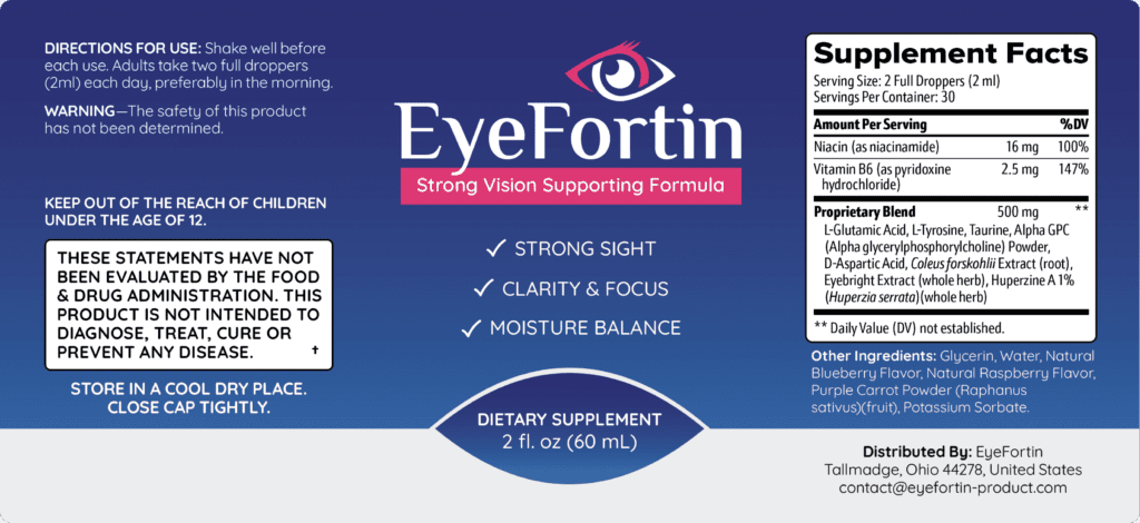 EyeFortin Supplements Label